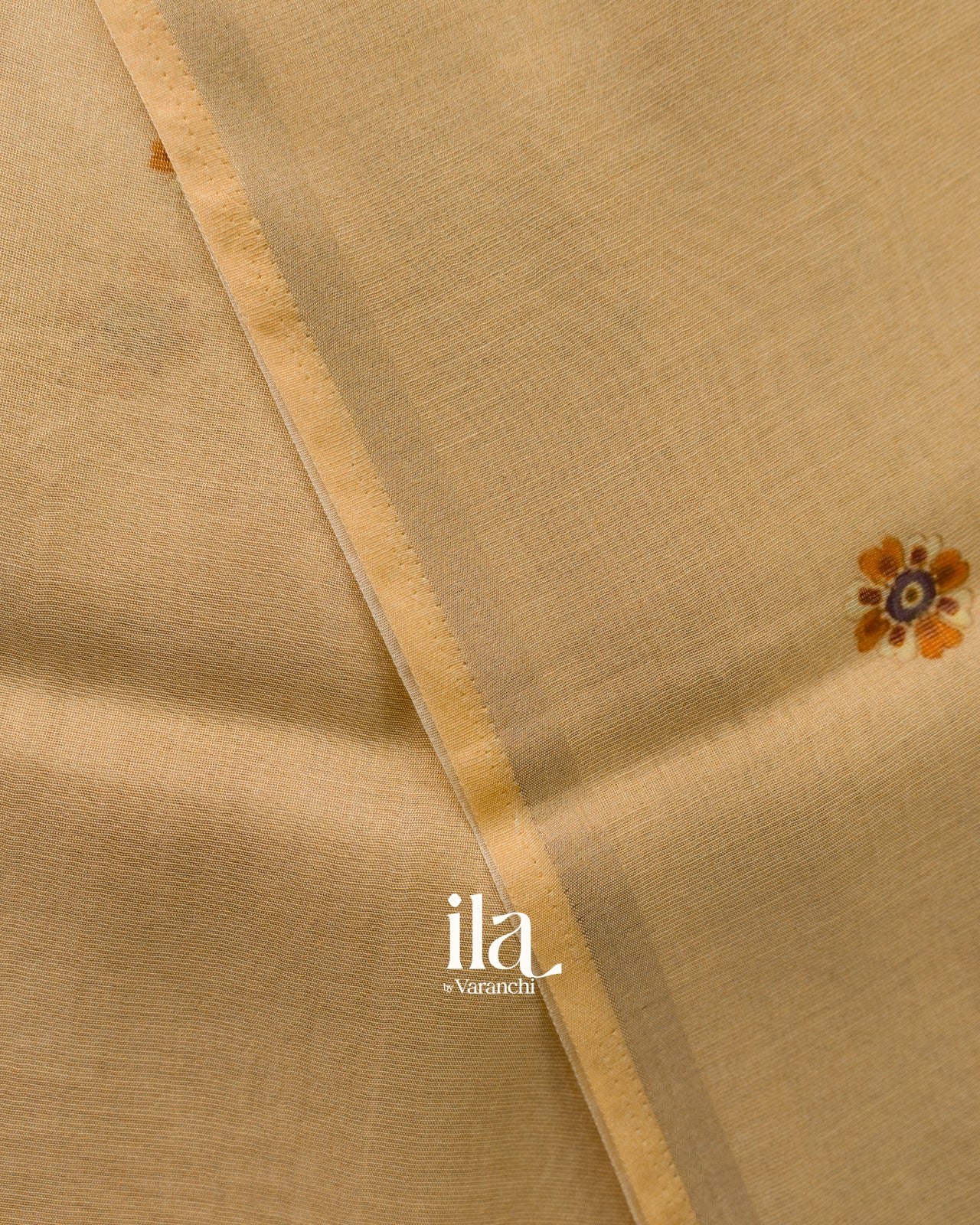 Golden Floral Digital Printed Cotton Tissue Saree