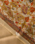 Golden Floral Digital Printed Cotton Tissue Saree