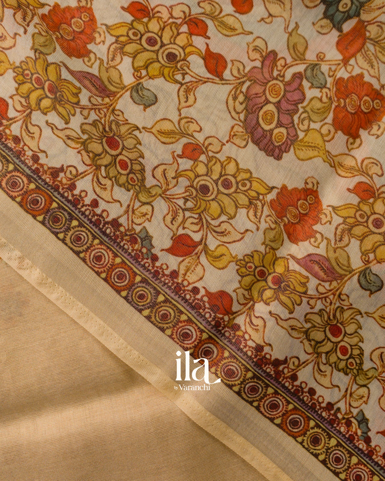Golden Floral Digital Printed Cotton Tissue Saree