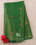 Bottle Green Floral Digital Printed Cotton Tissue Saree