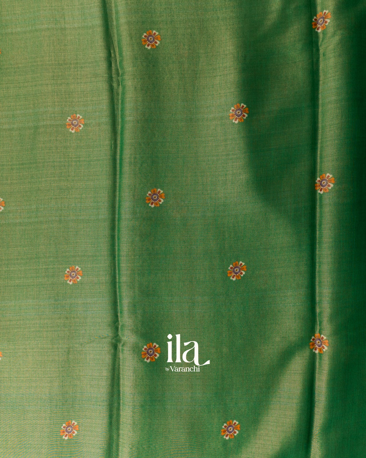 Bottle Green Floral Digital Printed Cotton Tissue Saree