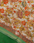 Bottle Green Floral Digital Printed Cotton Tissue Saree
