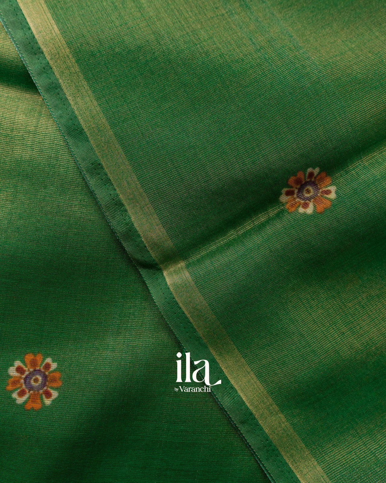 Bottle Green Floral Digital Printed Cotton Tissue Saree