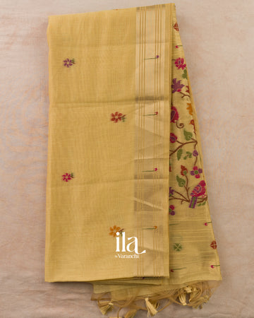 Golden Yellow Paithani Pallu Semi Cotton Saree