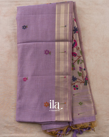 Lavender Paithani Semi Cotton Saree