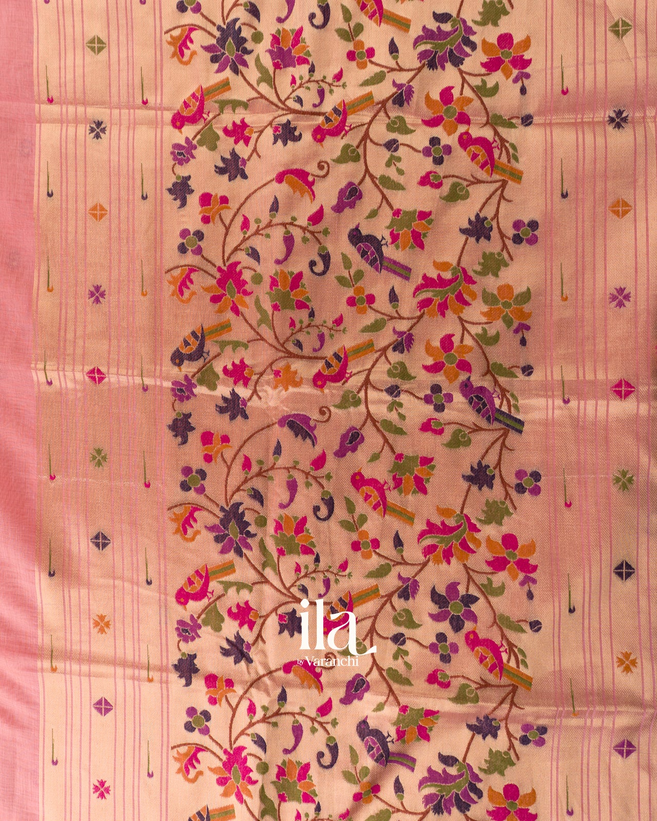 Baby Pink Paithani Pallu Semi Cotton Saree