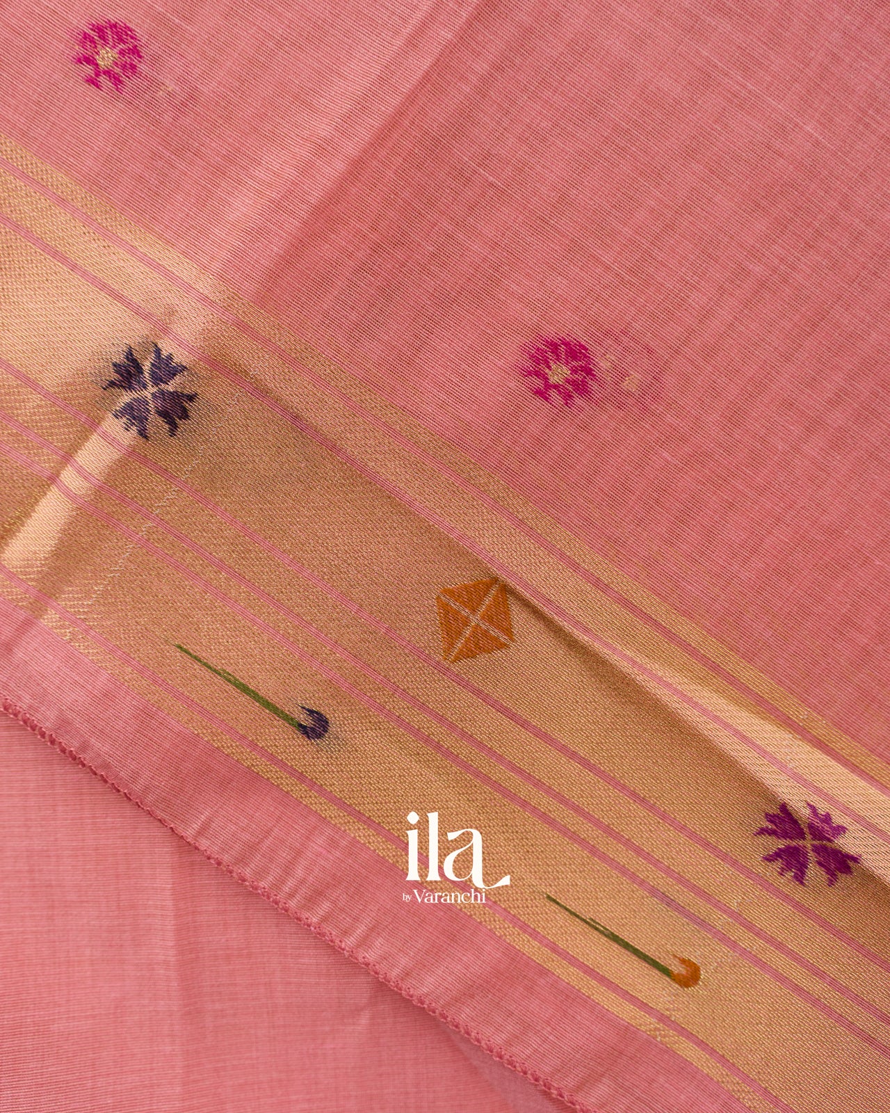 Baby Pink Paithani Pallu Semi Cotton Saree
