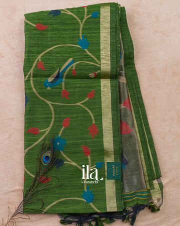 Leafy Green with Paithani Pallu Semi Matka Silk Saree