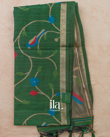 Bottle Green with Paithani Pallu Semi Matka Silk Saree
