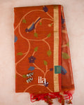 Rust Orange Jamdani Sequin with Paithani Pallu Semi Matka Saree — Folded