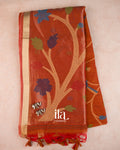 Rust Orange Jamdani Sequin with Paithani Pallu Semi Matka Saree — Full Saree