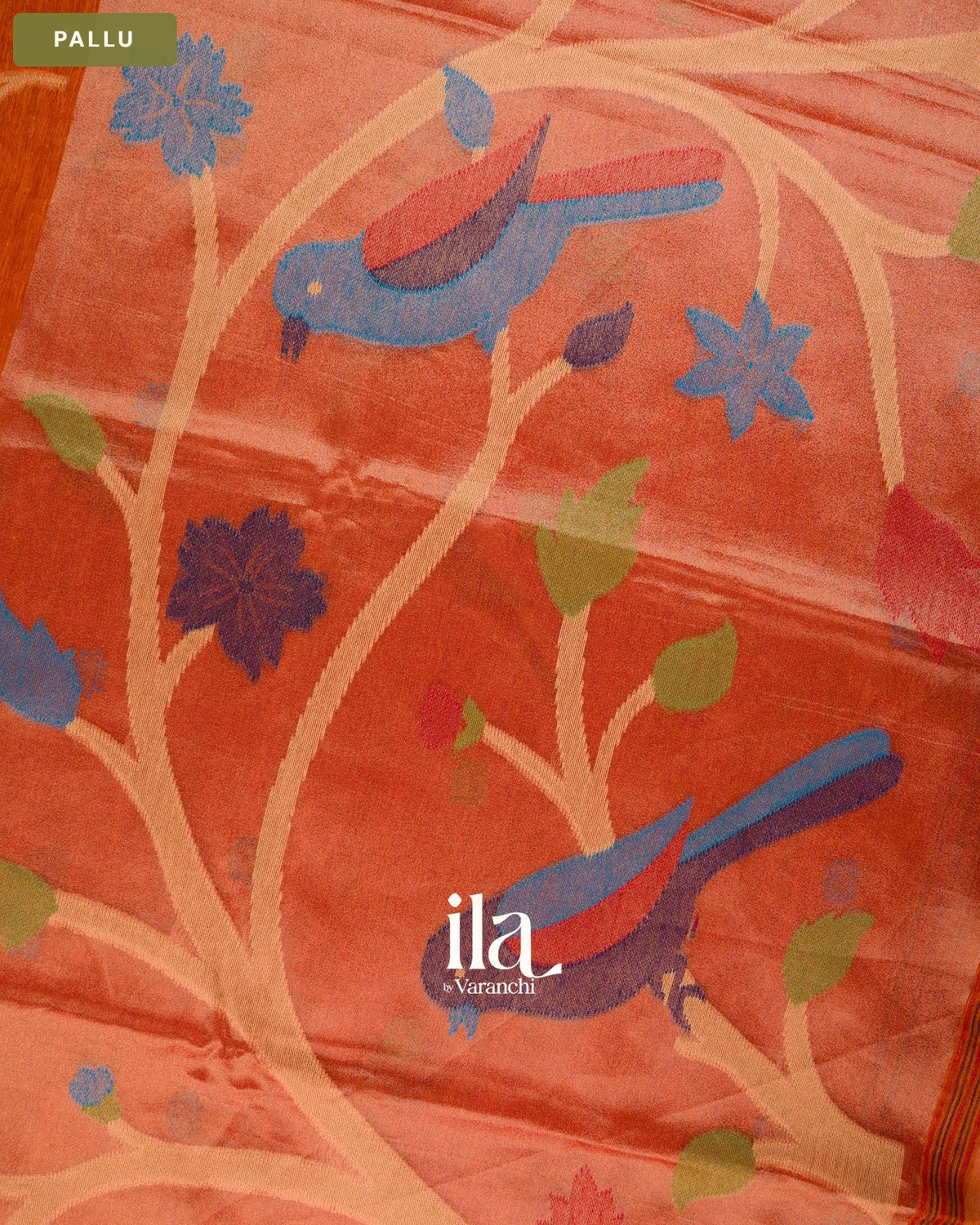 Rust Orange Jamdani Sequin with Paithani Pallu Semi Matka Saree — Pallu