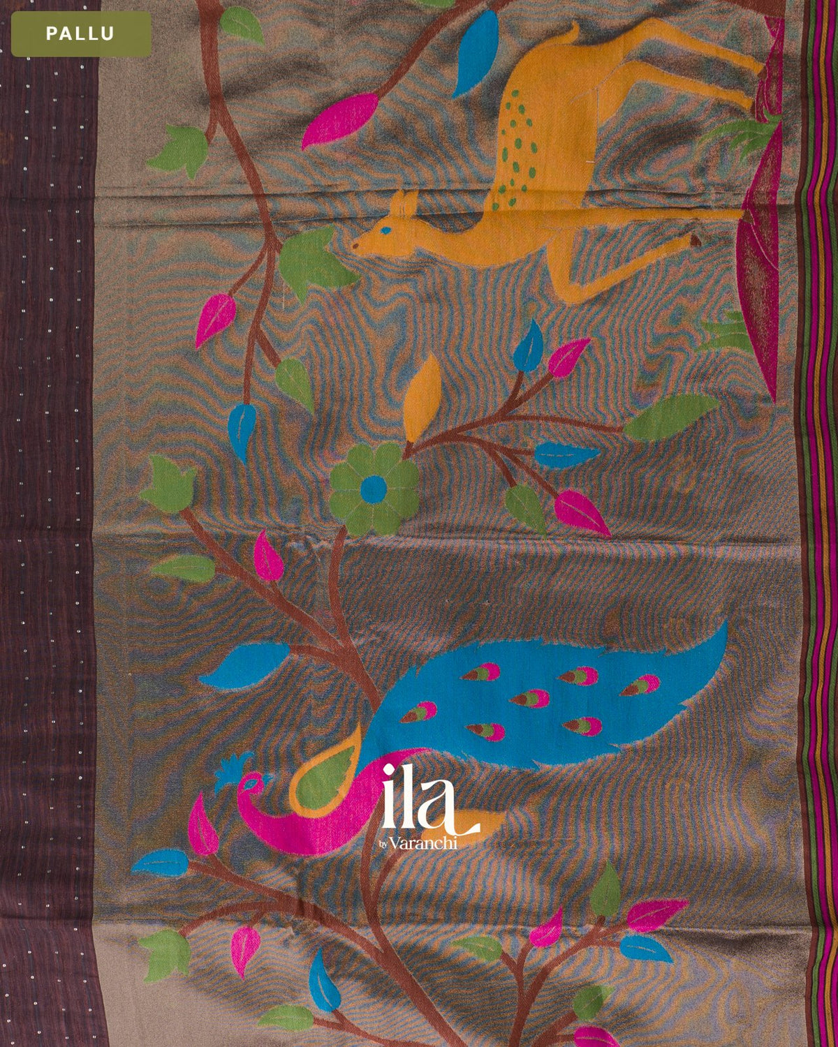 Coffee Brown Jamdani Sequin with Paithani Pallu Semi Matka Saree — Pallu