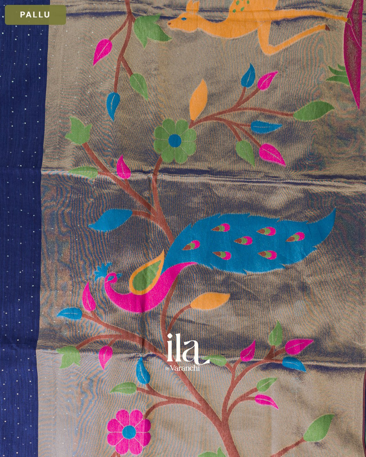 Navy Blue Jamdani Sequin with Paithani Pallu Semi Matka Saree — Pallu