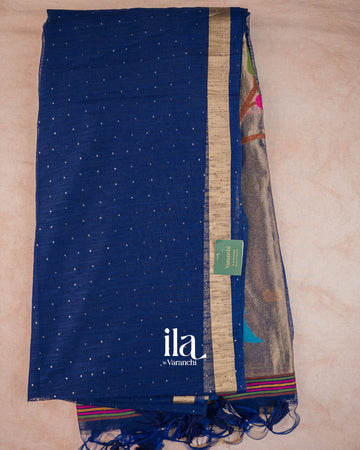 Navy Blue Sequin with Paithani Pallu Semi Matka Saree