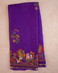 Purple Peacock Printed Chinon Saree — Full Saree