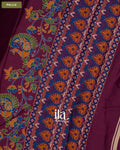 Wine Maroon Peacock Printed Chinon Saree — Pallu