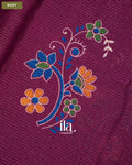 Wine Maroon Peacock Printed Chinon Saree — Body