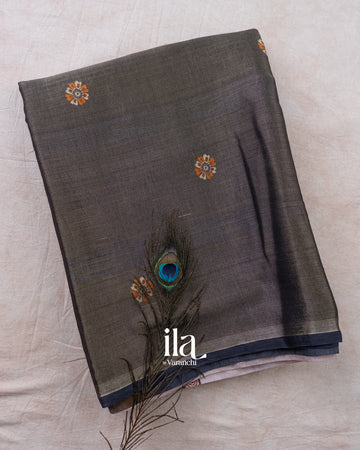 Black Borderless Cotton Tissue Saree