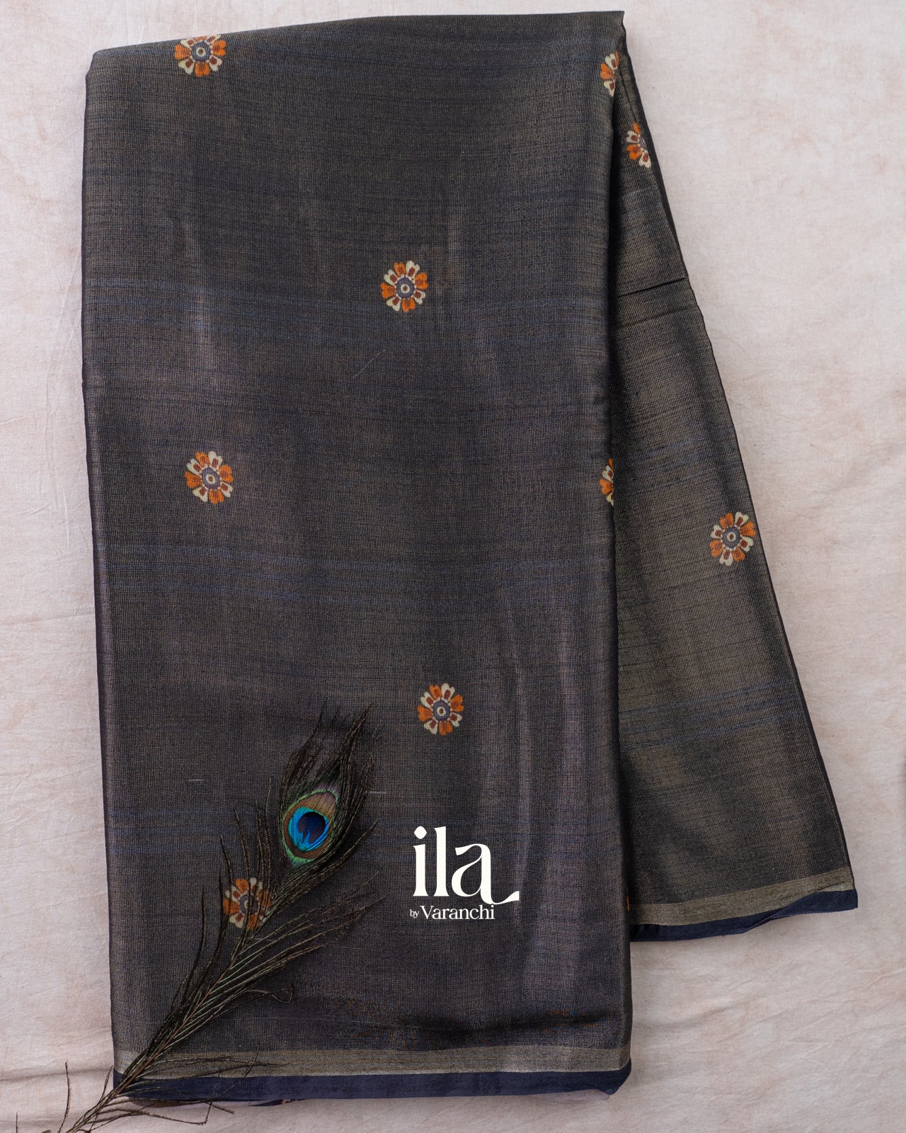 Black Borderless Cotton Tissue Saree