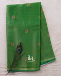 Parrot Green Borderless Cotton Tissue Saree