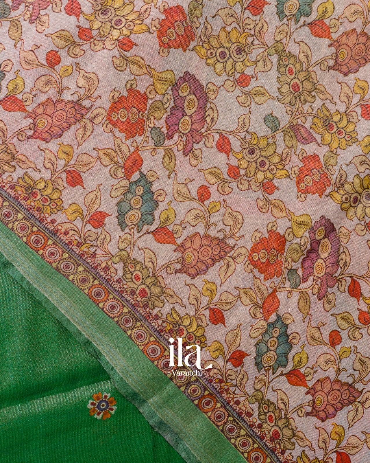 Parrot Green Borderless Cotton Tissue Saree