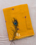 Mustard Yellow Borderless Cotton Tissue Saree