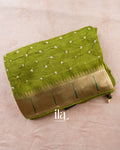 Olive Green Bandhani Semi Silk Saree — Folded
