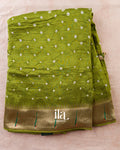 Olive Green Bandhani Semi Silk Saree — Full Saree