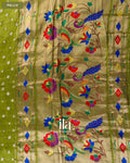 Olive Green Bandhani Semi Silk Saree — Pallu