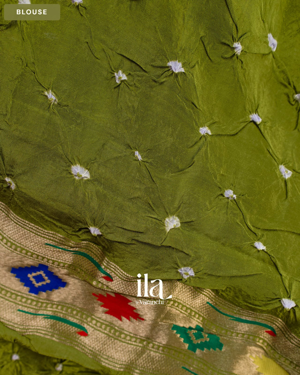 Olive Green Bandhani Semi Silk Saree — Blouse