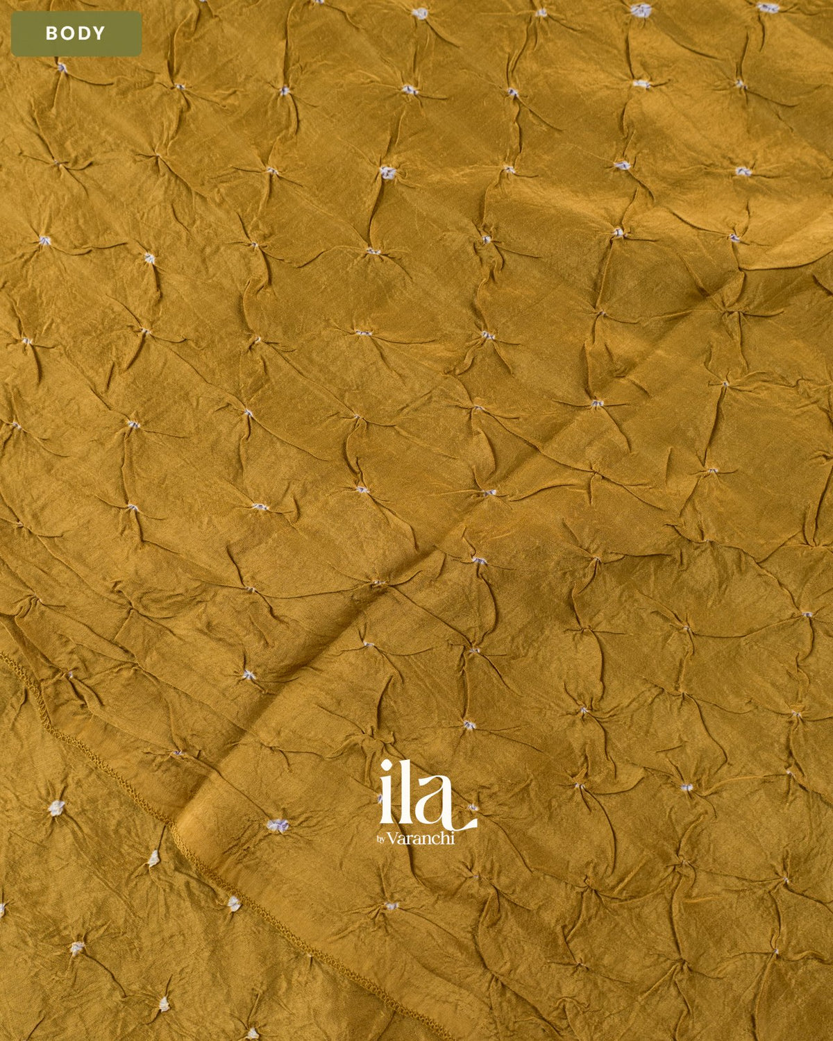Mustard Yellow Bandhani Semi Silk Saree — Body