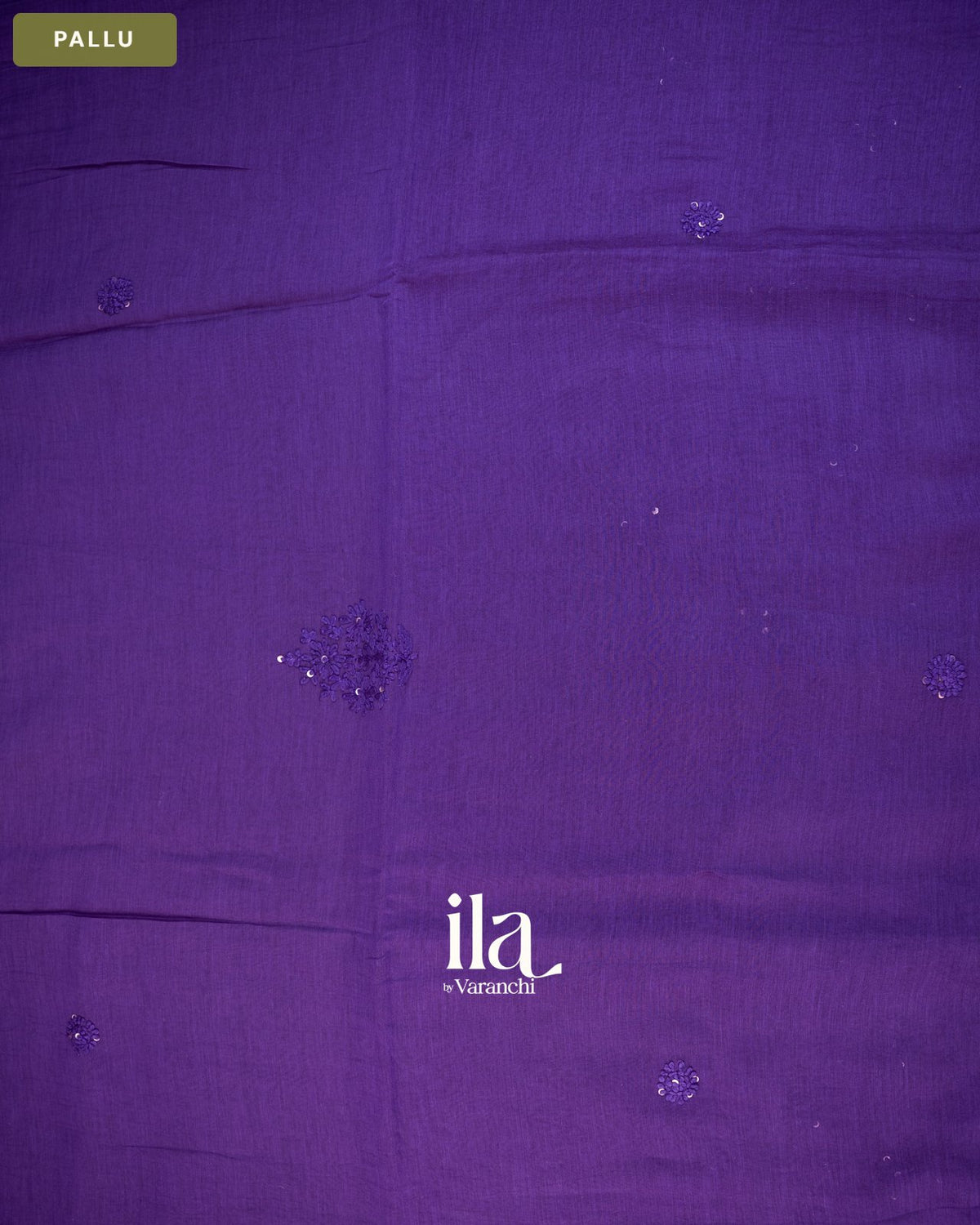 Indigo Blue Sequin Embroidered Mul Chanderi Saree — Pallu