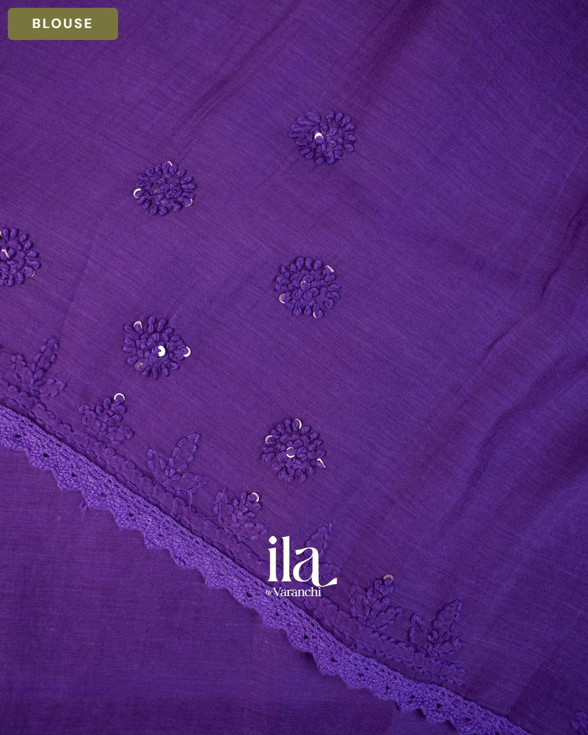 Indigo Blue Sequin Embroidered Mul Chanderi Saree — Blouse
