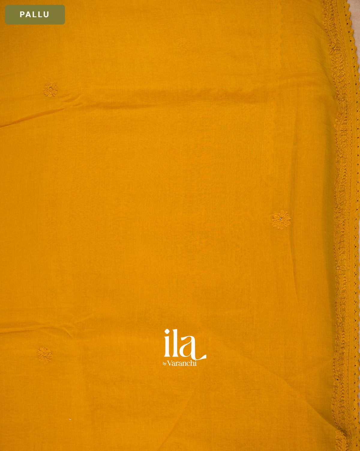 Turmeric Yellow Sequin Embroidered Mul Chanderi Saree — Pallu