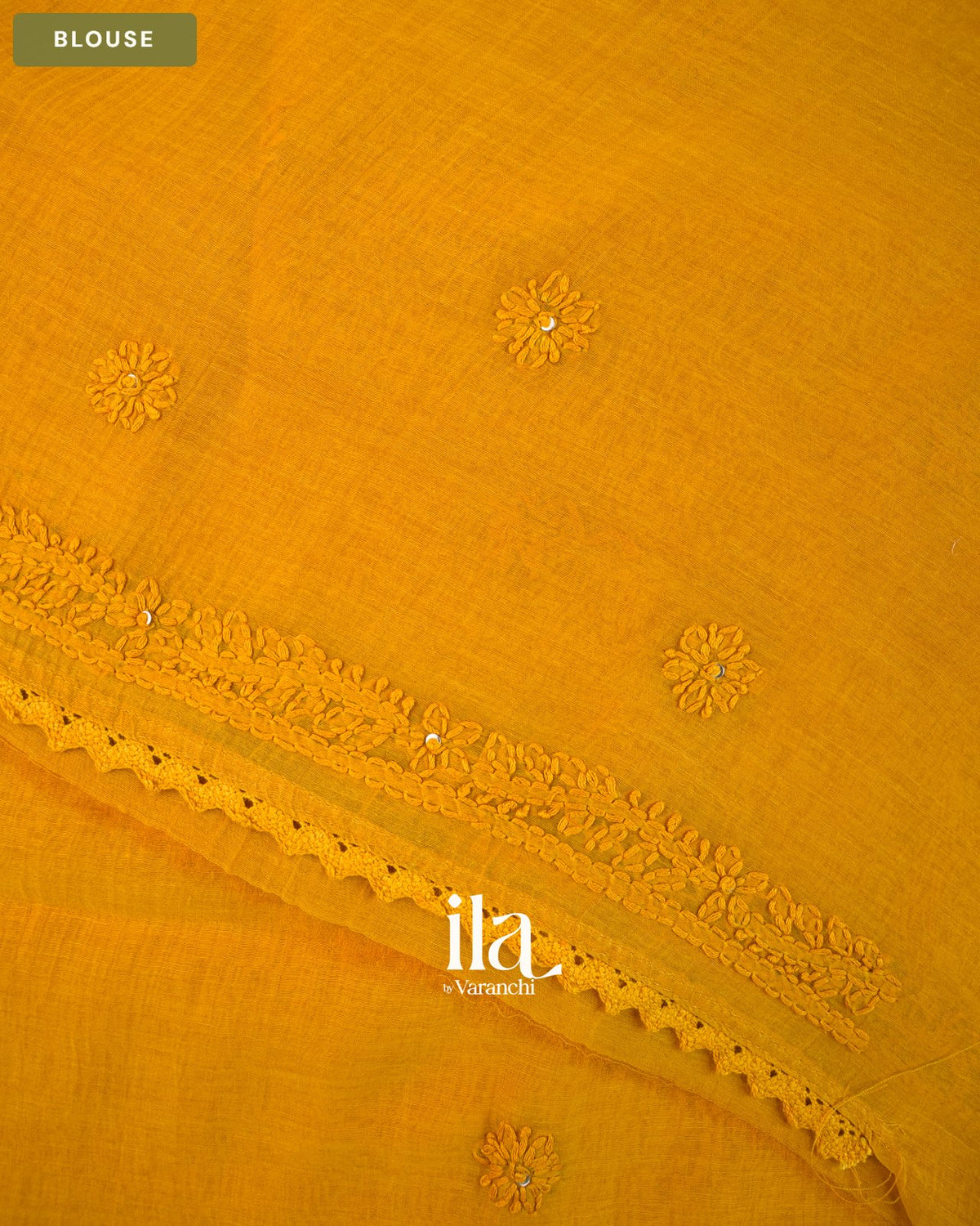 Turmeric Yellow Sequin Embroidered Mul Chanderi Saree — Blouse