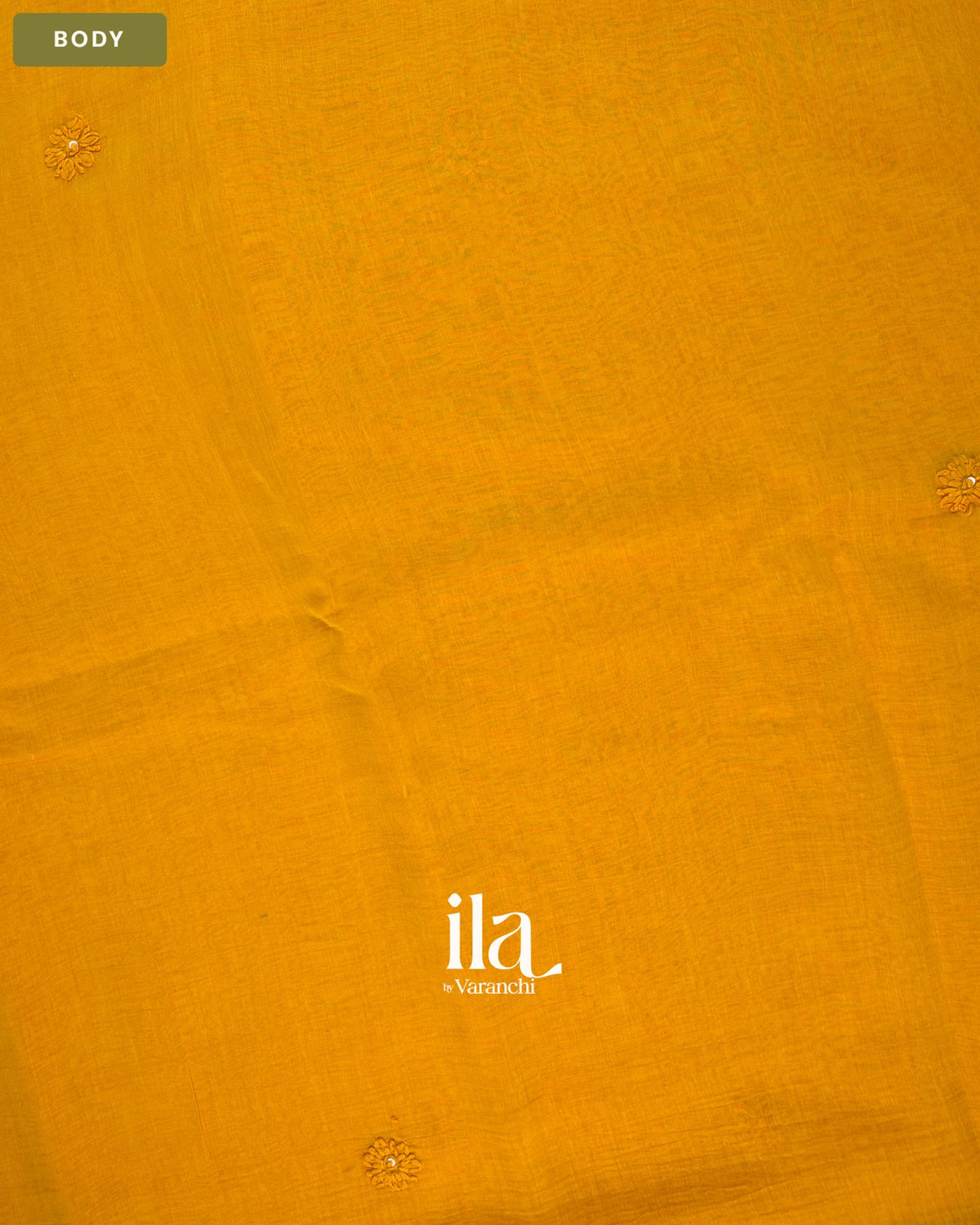 Turmeric Yellow Sequin Embroidered Mul Chanderi Saree — Body