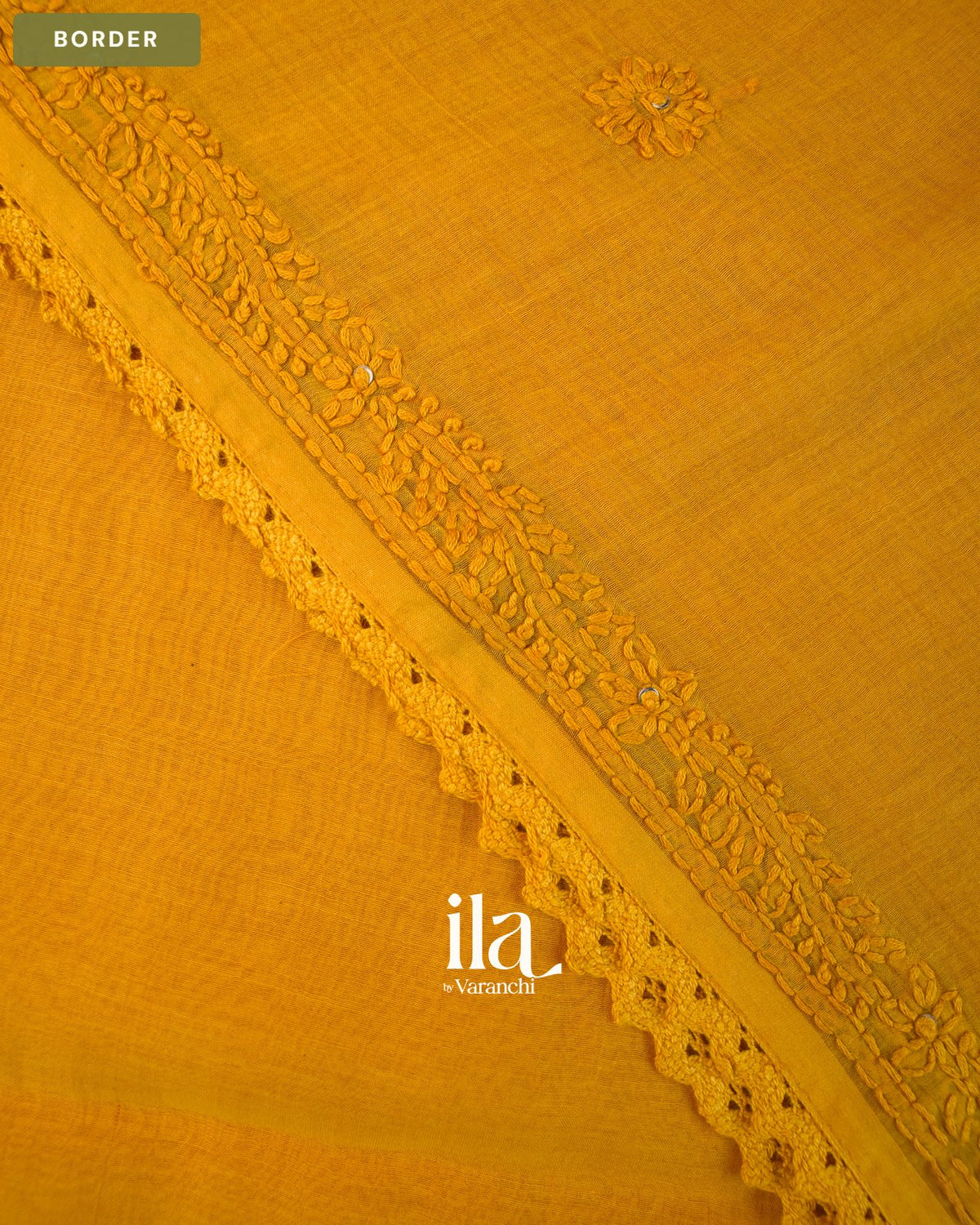 Turmeric Yellow Sequin Embroidered Mul Chanderi Saree — Border
