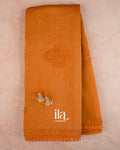 Rust Orange Sequin Embroidered Mul Chanderi Saree — Full Saree