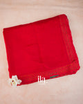 Cherry Red Sequin Embroidered Mul Chanderi Saree — Folded