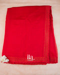 Cherry Red Sequin Embroidered Mul Chanderi Saree — Full Saree