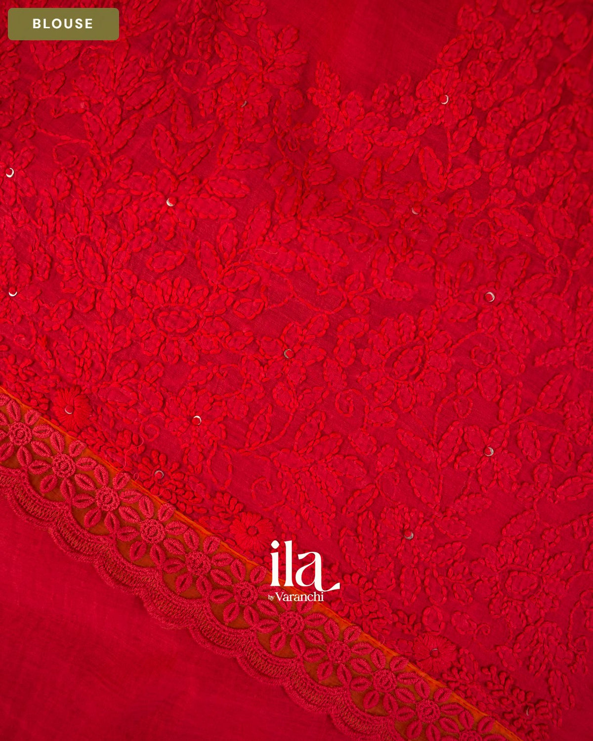 Cherry Red Sequin Embroidered Mul Chanderi Saree — Blouse