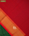 Bottle Green Checkered Pure Maheshwari Silk Cotton Saree — Blouse