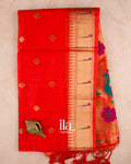 Red Orange Paithani Semi Silk Saree — Folded