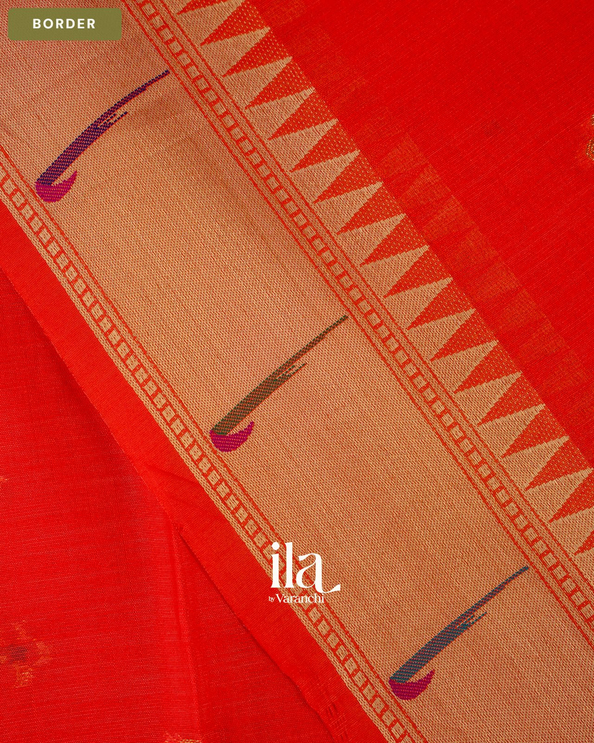 Red Orange Paithani Semi Silk Saree — Border