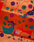Red Orange Paithani Semi Silk Saree — Pallu