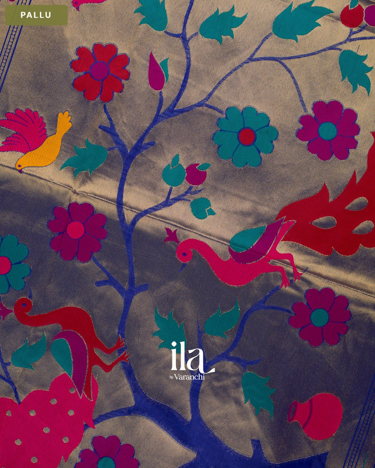 Royal Blue Paithani Semi Silk Saree — Pallu