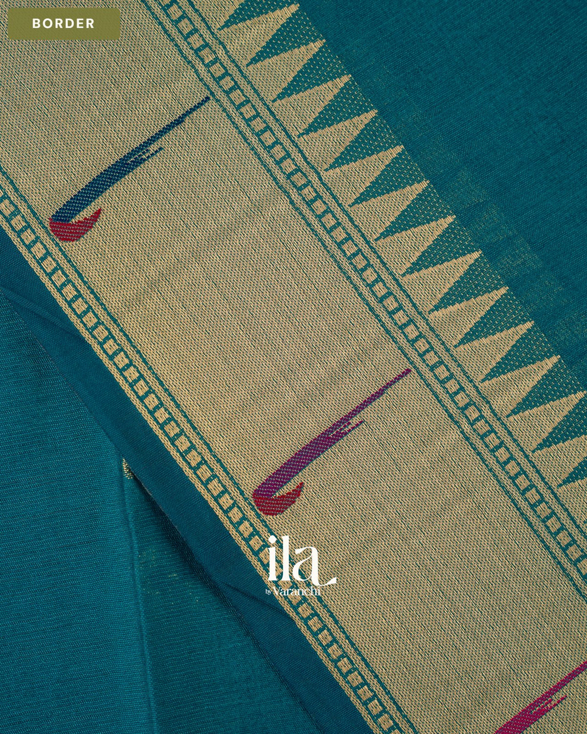 Teal Blue Paithani Semi Silk Saree — Border