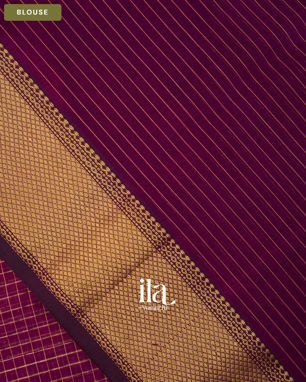 Deep Purple Checkered Pure Maheshwari Silk Cotton Saree — Blouse