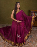Deep Purple Checkered Pure Maheshwari Silk Cotton Saree — Draped